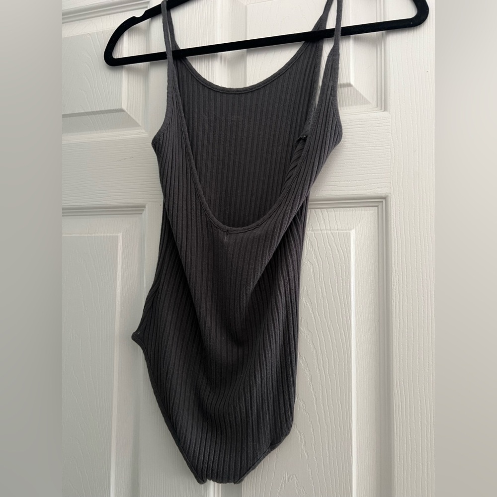 Ribbed Scoop Neck Bodysuit - Gray - Picture 2 of 4